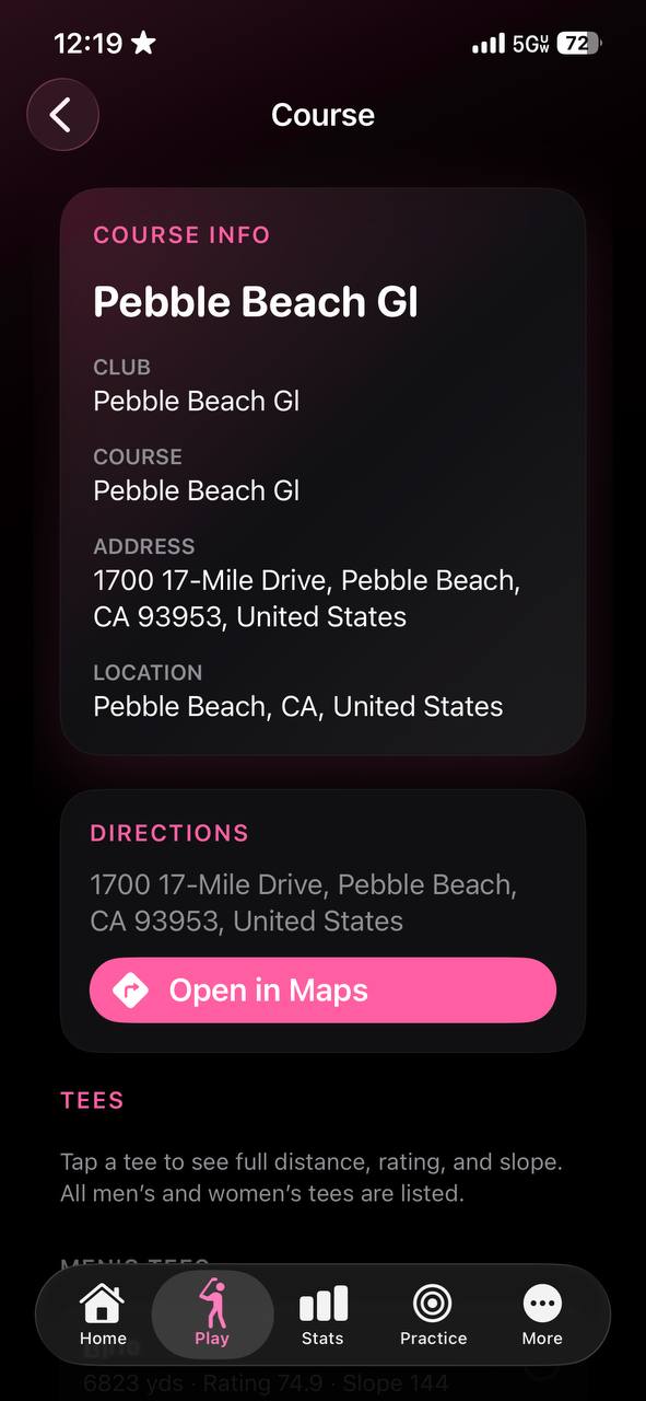 Carry Number course information screen