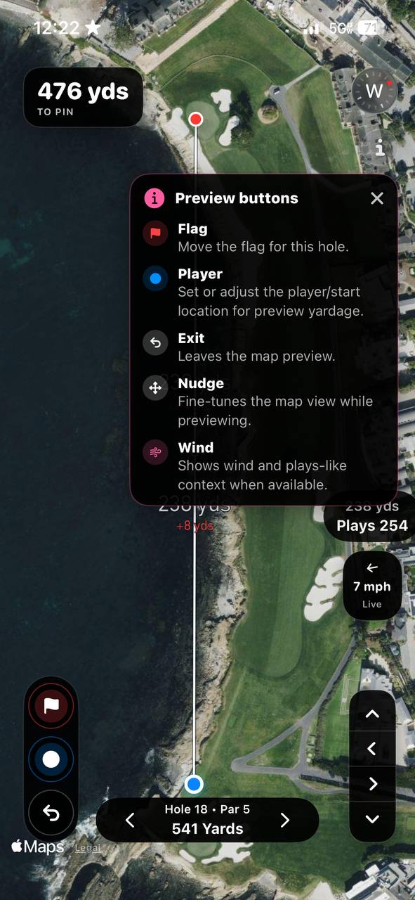 Carry Number map preview help explaining flag, player, nudge, and wind controls